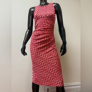Diane Von Furstenberg Red Geoprint MIDI Slip Dress SZ 6